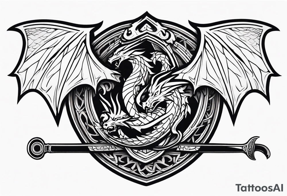 Valhalla sword shield dragon axe tattoo idea