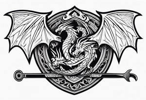Valhalla sword shield dragon axe tattoo idea