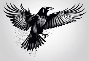 crow with open wings, only lines, minimalistic tattoo idea