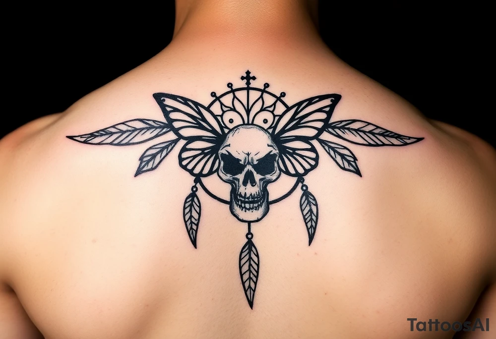 Small Dreamcatcher with butterfly's and skull tattoo idea