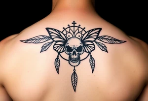 Small Dreamcatcher with butterfly's and skull tattoo idea