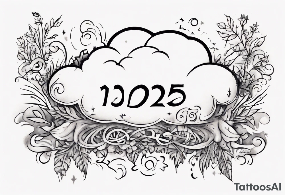 a forearm tattoo with a cloud with little plants and underneath it the date 12.08.05 tattoo idea