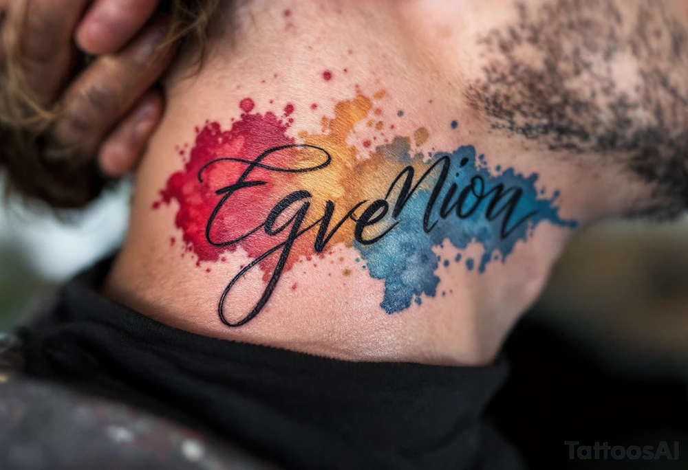 Watercolor script fading from red to gold to blue, symbolizing emotional progression. tattoo idea