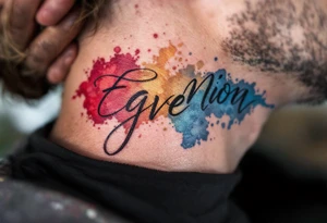 Watercolor script fading from red to gold to blue, symbolizing emotional progression. tattoo idea