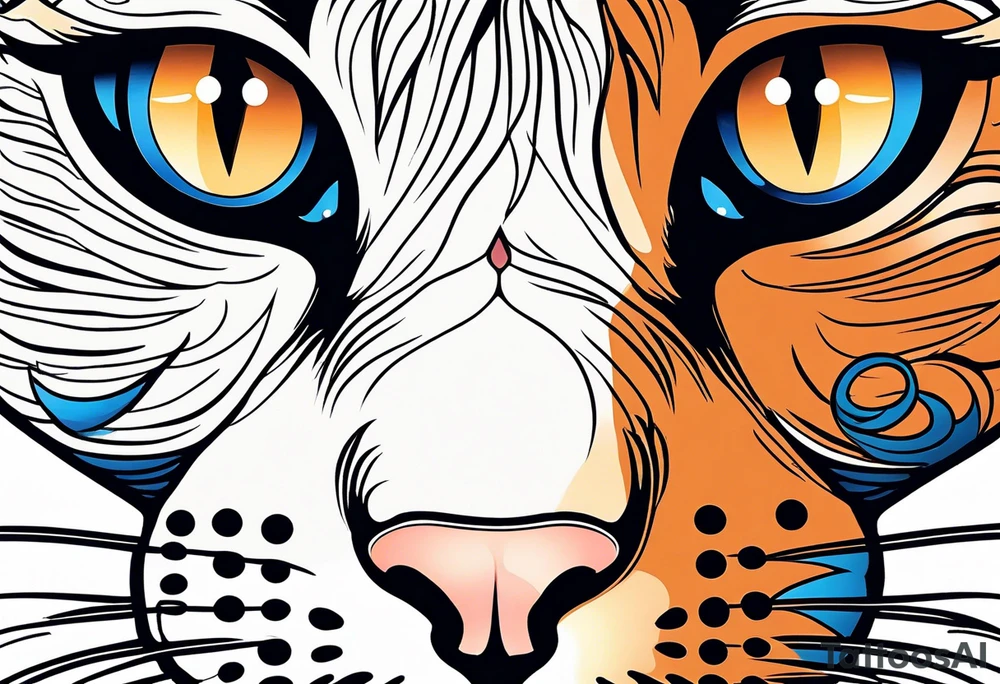 A white blue eye cat an black cat with brown eyes and an orange and white cat with browneyes tattoo idea