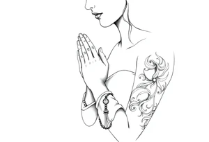 Woman praying with rosary tattoo idea