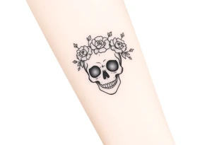 ornate skull adorned with crown of wild roses and thorns tattoo idea
