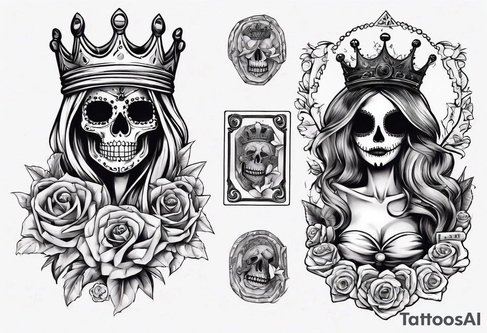 santa la muerta with money and crown
on the card tattoo idea