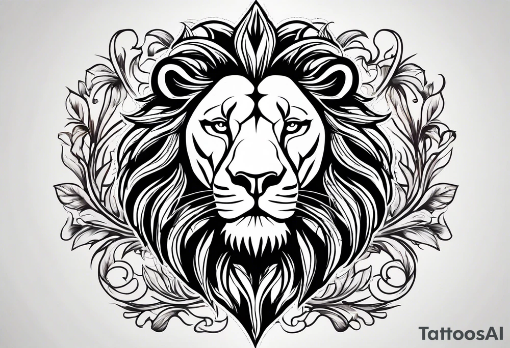 Leo symbol in the middle of lion and lioness tattoo idea