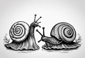two opposite snails on mushrooms tattoo idea