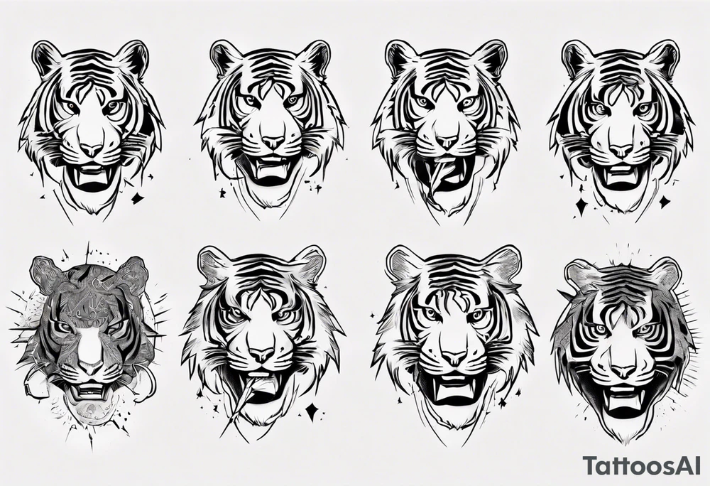 Ancient tiger with lightning and a sun for a forearm sleeve. With patterns surrounding it tattoo idea Ancient tiger with lightning and a sun for a forearm sleeve. With patterns surrounding it tattoo idea