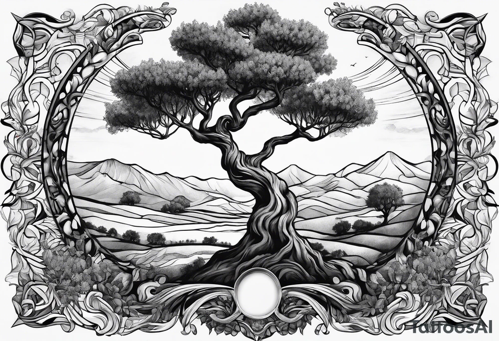 psychedelic olive tree tattoo idea