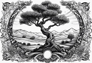 psychedelic olive tree tattoo idea