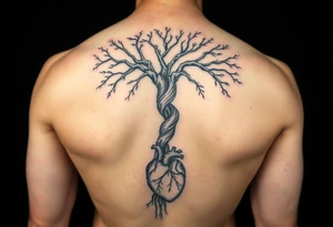 DNATREE trunk with space for names with roots with anatomical heart in bottom tattoo idea