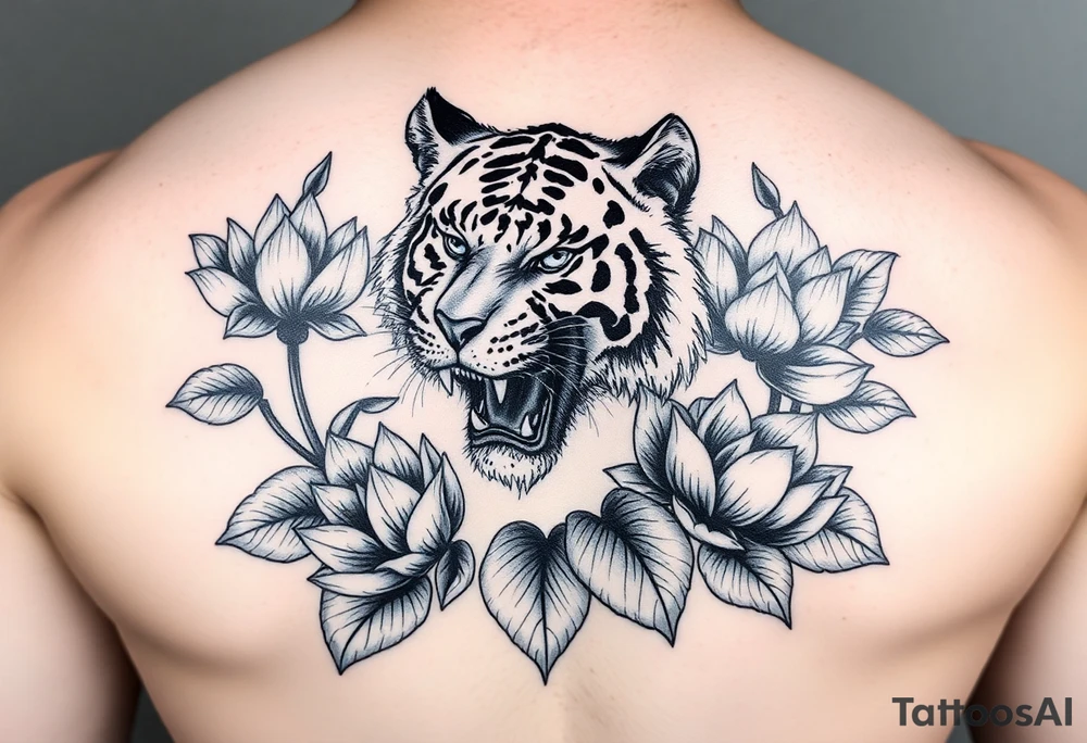 fierce tiger emerging through blooming lotus flowers in mist tattoo idea fierce tiger emerging through blooming lotus flowers in mist tattoo idea