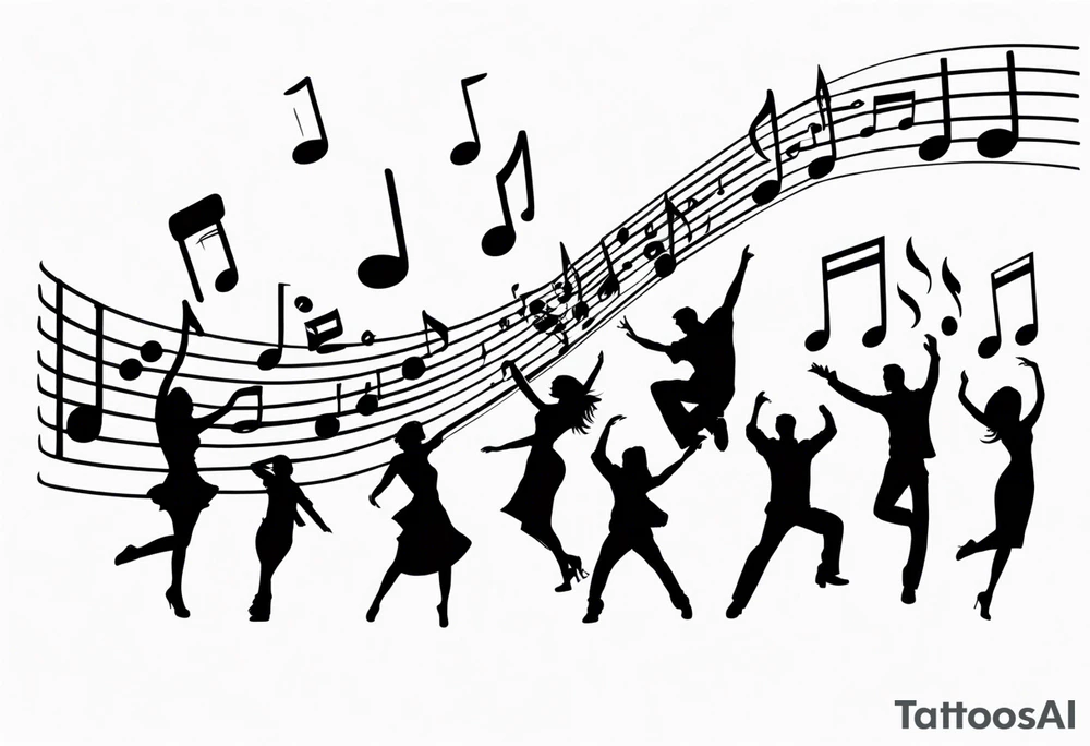 Music notes connecting people dancing tattoo idea