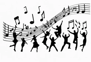 Music notes connecting people dancing tattoo idea