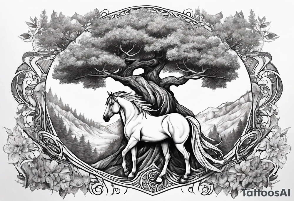 Horse and Yggdrasil tattoo idea