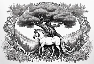 Horse and Yggdrasil tattoo idea