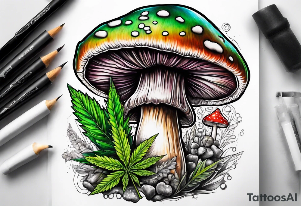 shroom and marijuana tattoo tattoo idea