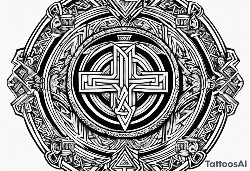Valhalla  round 
shield axe sword valknut tattoo idea