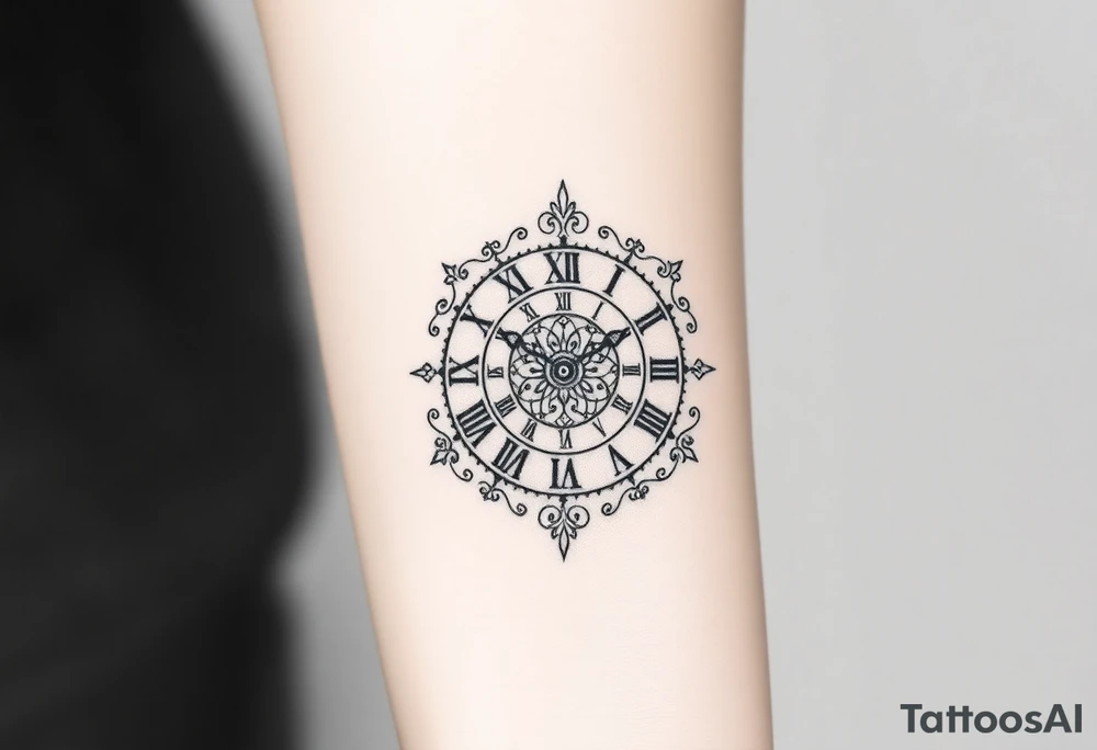 vintage roman numerals within ornate clockwork mechanism tattoo idea