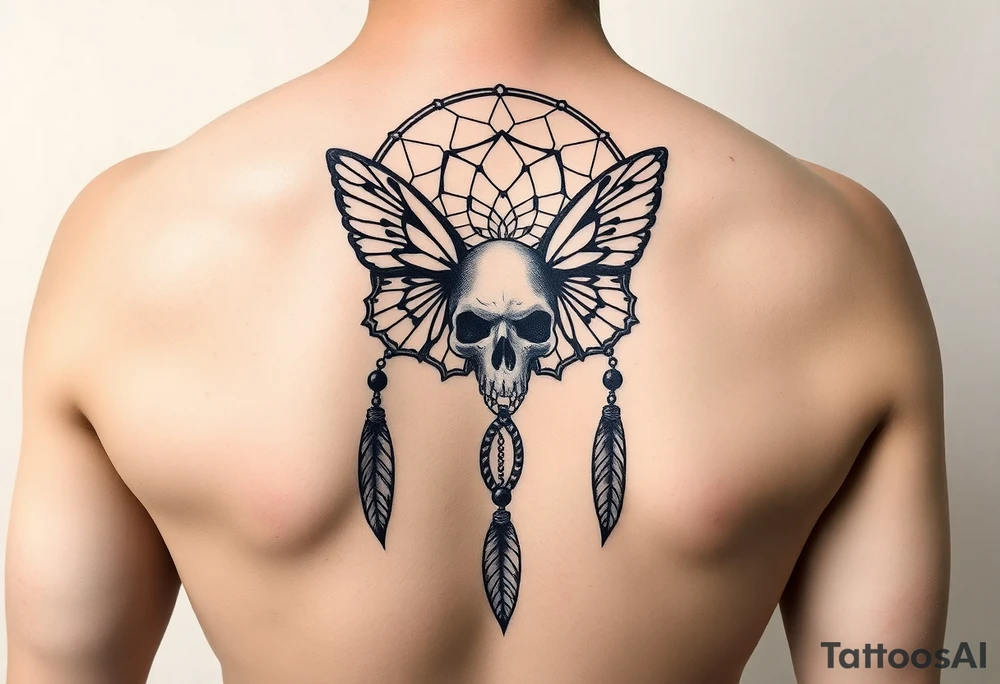 Small Dreamcatcher with butterfly's and skull tattoo idea