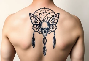 Small Dreamcatcher with butterfly's and skull tattoo idea