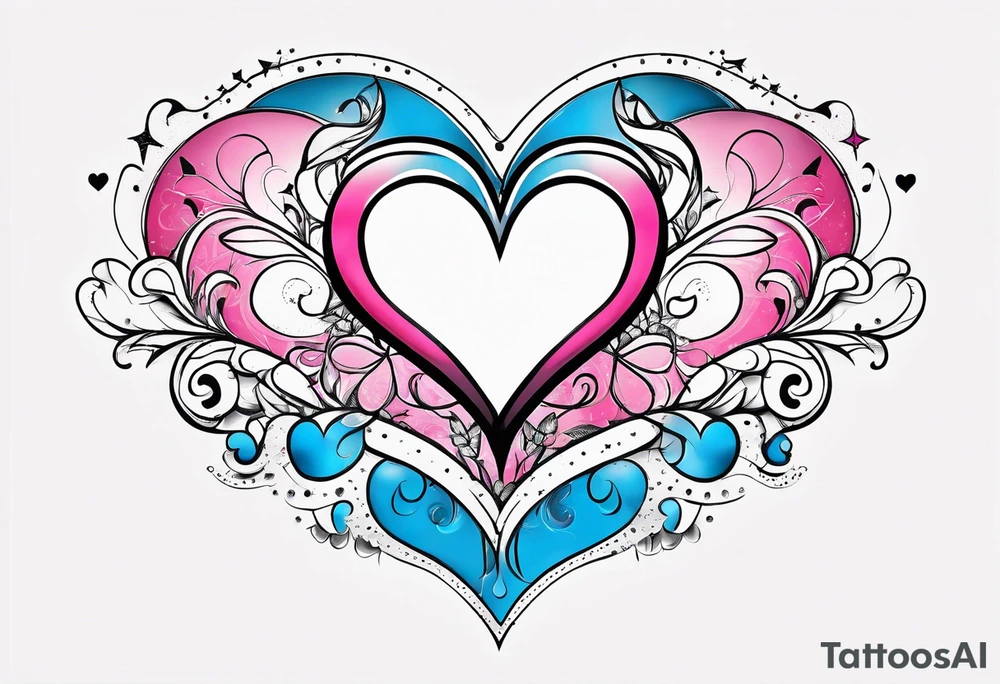 Two pink hearts one blue heart small star. Simple line tattoo idea