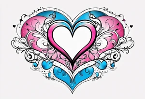 Two pink hearts one blue heart small star. Simple line tattoo idea