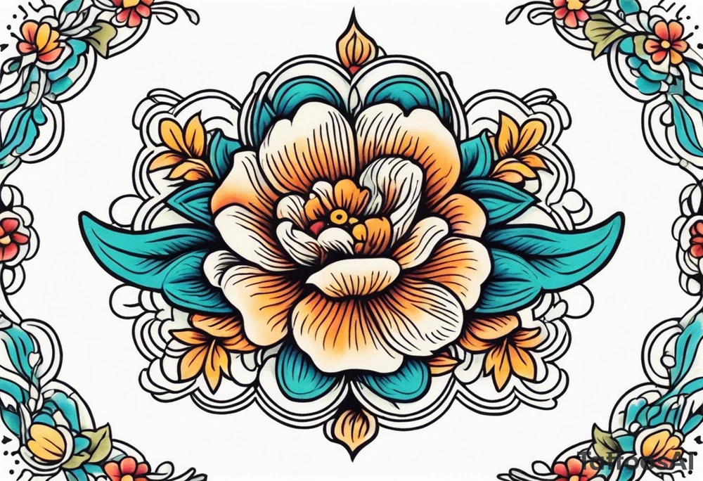 deep waters 
vintage tattoo style old school traditional bold color simple with flowers surrounded tattoo idea