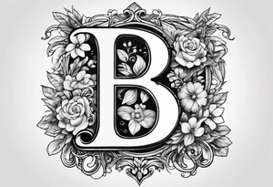 Capital B letter with Alec, Hannah and Raelynn hidden inside the letter b tattoo idea