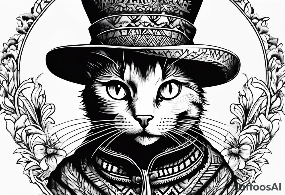 Black cat with a funny hat and a sweater tattoo idea