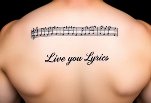 sheet music from the beginning of Santana's song  Samba Pa Ti with the phrase "Live Your Lyrics"  in Fancy cursive between the top and bottom Stave tattoo idea