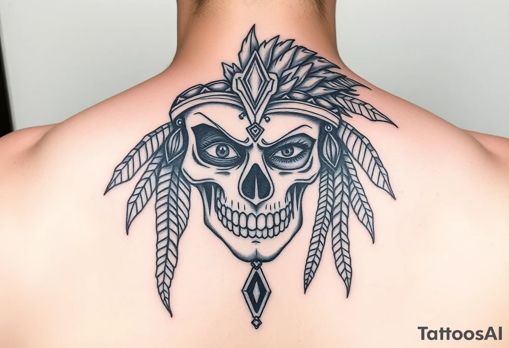 Half skull half face modern lady Aztec warrior sad but strong tired but still going tattoo idea