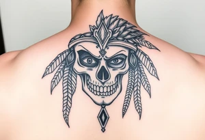 Half skull half face modern lady Aztec warrior sad but strong tired but still going tattoo idea