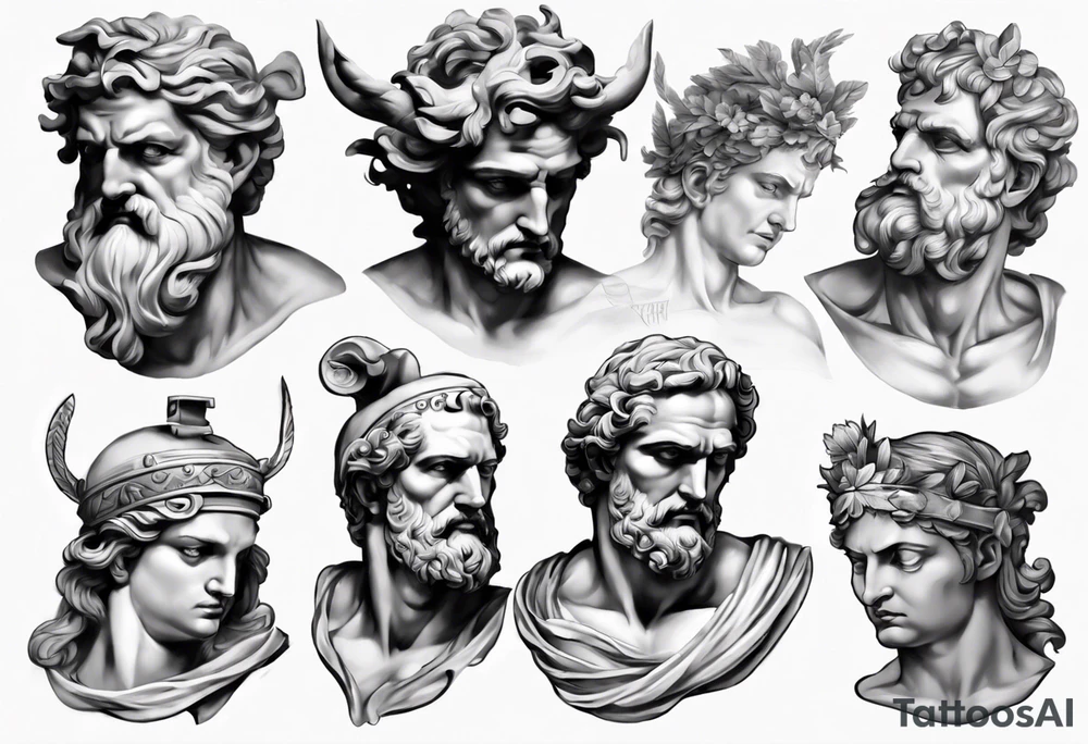 greek god statue realistic tattoo idea
