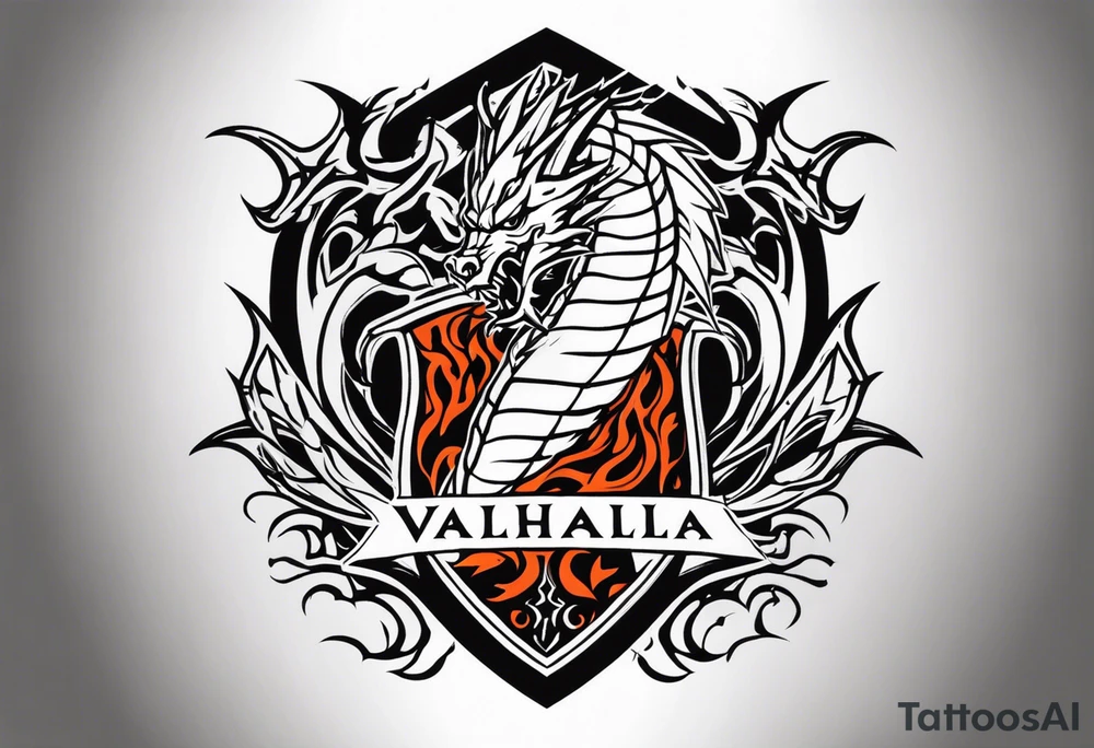 Valhalla sword shield dragon fire tattoo idea