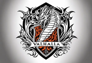 Valhalla sword shield dragon fire tattoo idea