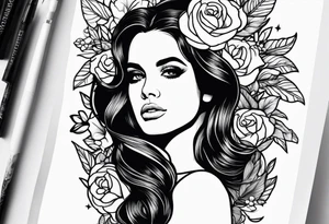 Lana del rey blackwork tattoo idea
