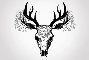 side view of a deer skull JUST BONE surrounded by a flames and trees tattoo idea