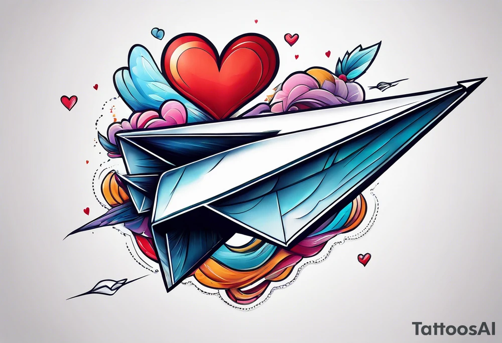 Paper plane saying I love you in the air tattoo idea