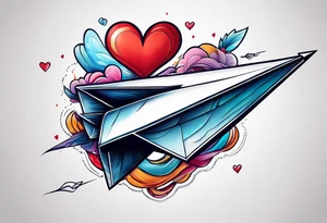 Paper plane saying I love you in the air tattoo idea
