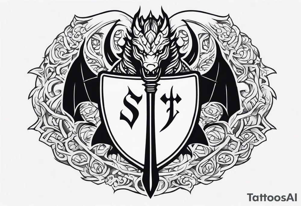 Valhalla prayer sword shield dragon axe tattoo idea