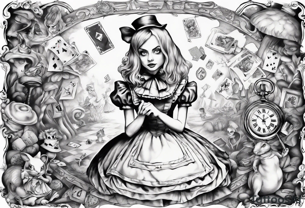 Alice in wonderland mural, "Alice, Don't Get Lost In Wonderland" tattoo idea