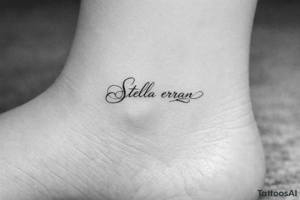 Stella erran, and then beautiful calligraphy cursive on the inner ankle and then beautiful calligraphy cursive on the inner ankle tattoo idea