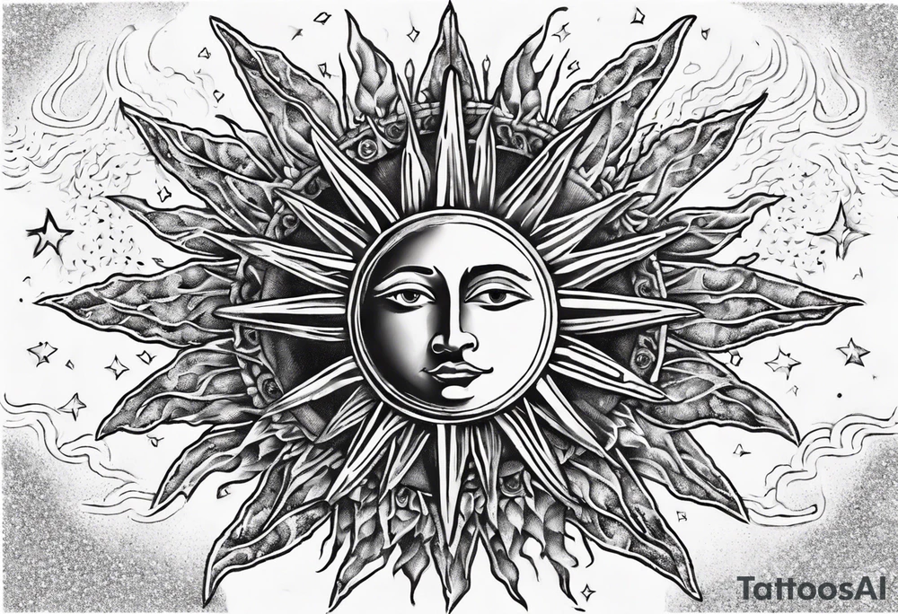 sun from the argentinian flag, detailed, dotwork, tattoo sketch, award-winning elegant dotwork tattoo design, stunning, black and white, high resolution, white background tattoo idea