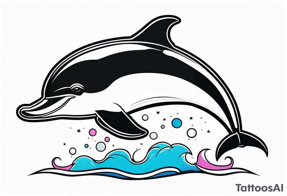 One dolphin wearing one party hat on top . Side view. Dolphin should be smiling. tattoo idea