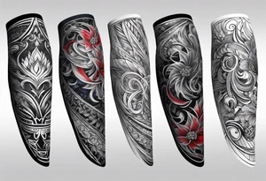 Full Arm sleeve, black, gray, silver, red, royal blue tattoo idea