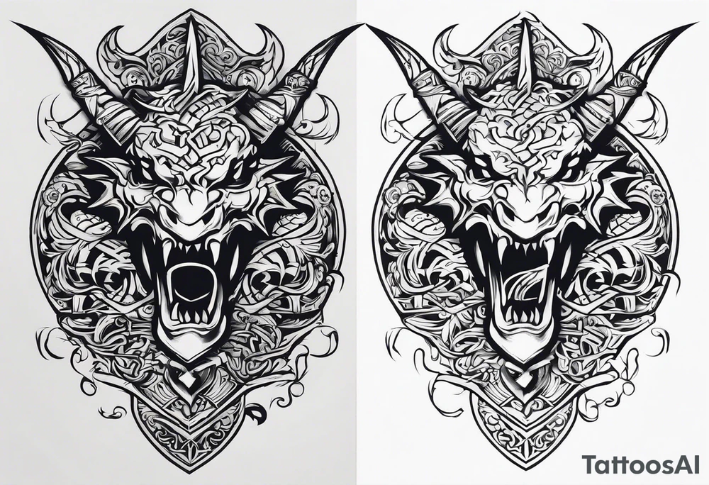 Valhalla death 
prayer sword dragon head axe tattoo idea